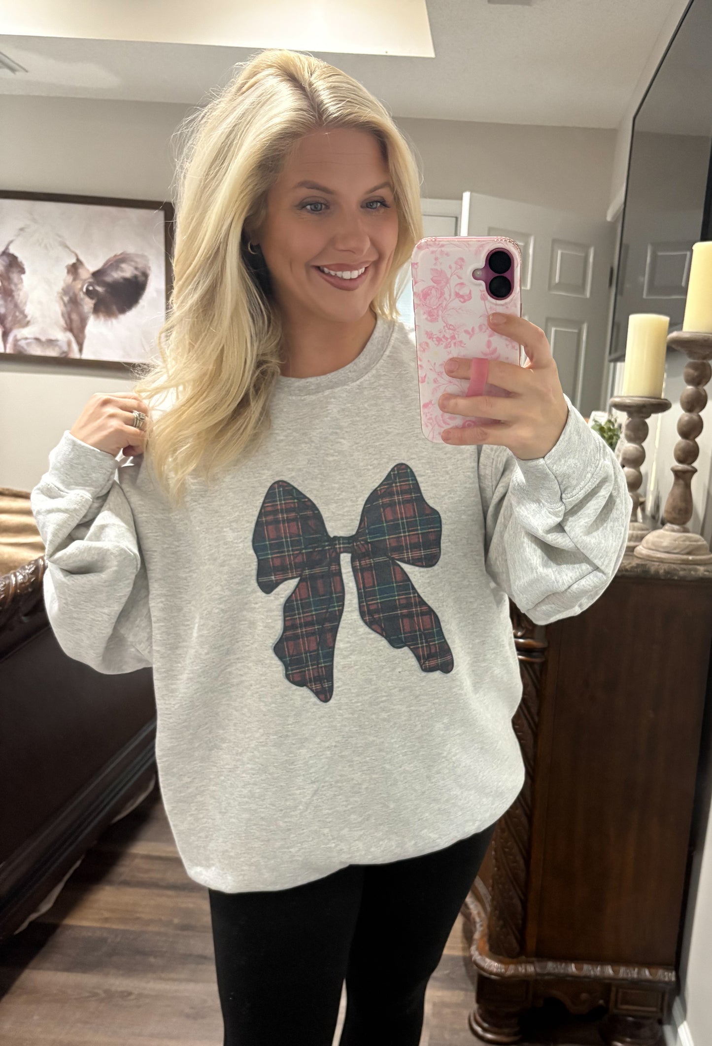 Plaid Bow Graphic Sweatshirt