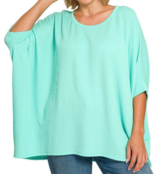 Spring Breeze Ribbed Batwing Top - Plus