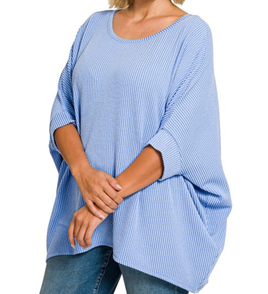 Spring Breeze Ribbed Batwing Top - Plus