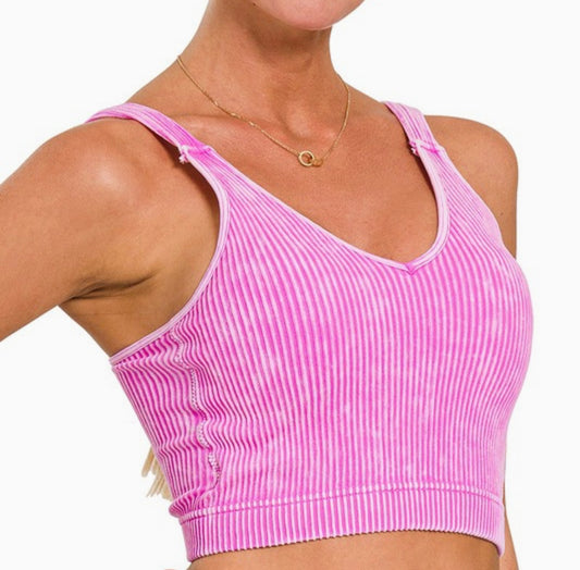 Washed Ribbed Seamless Crop Tank/Bralette