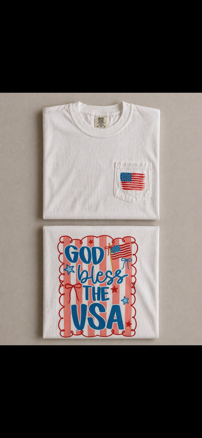God Bless the USA Pocket Comfort Color Tee