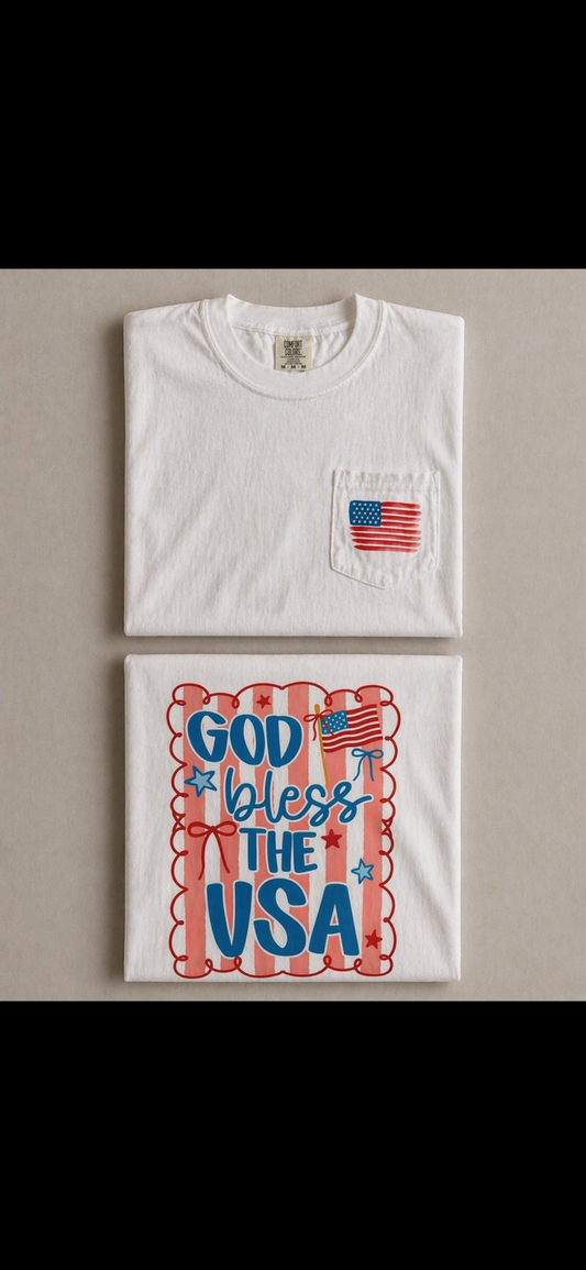 God Bless the USA Pocket Comfort Color Tee
