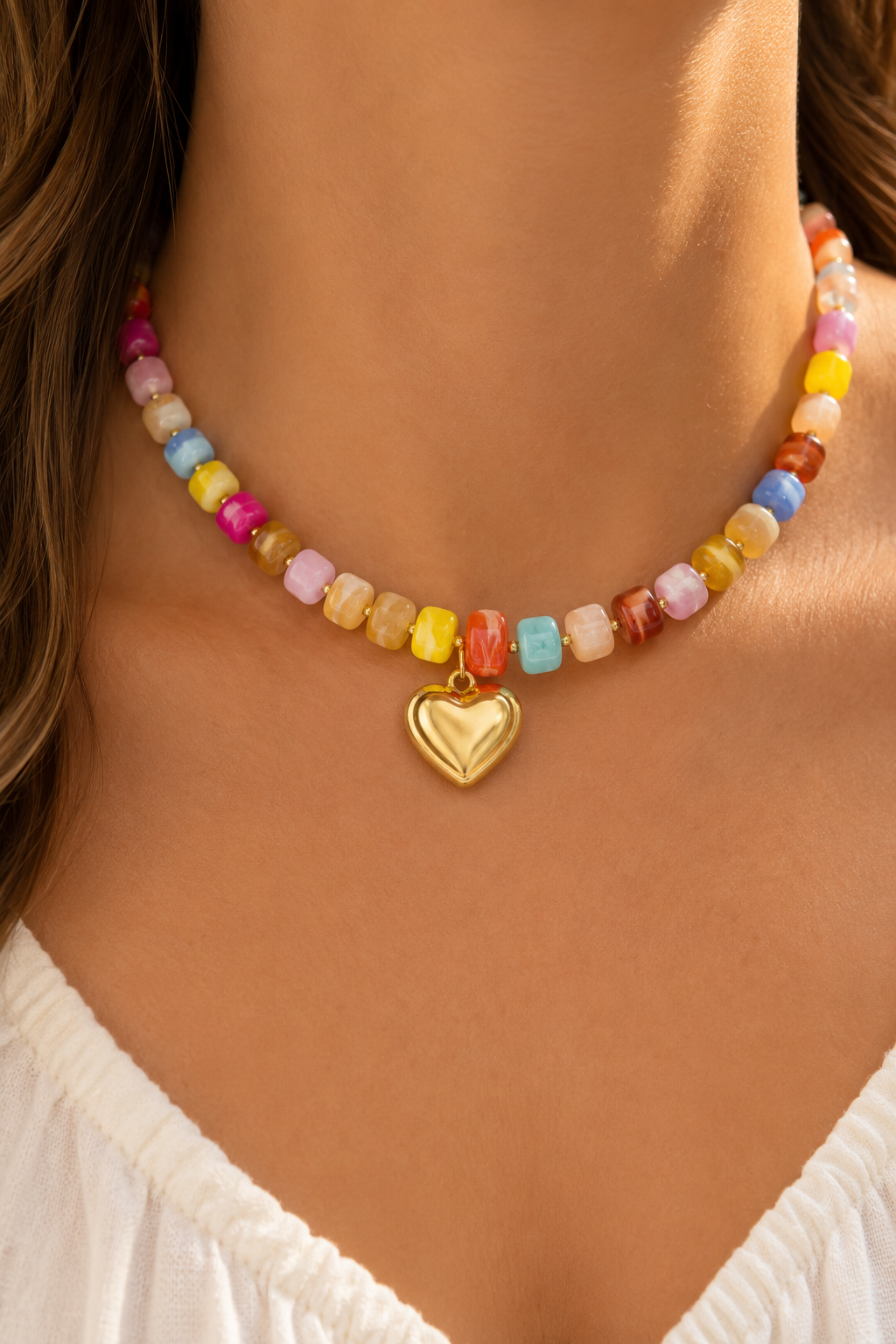 Resin Bead Heart Pendant Necklace