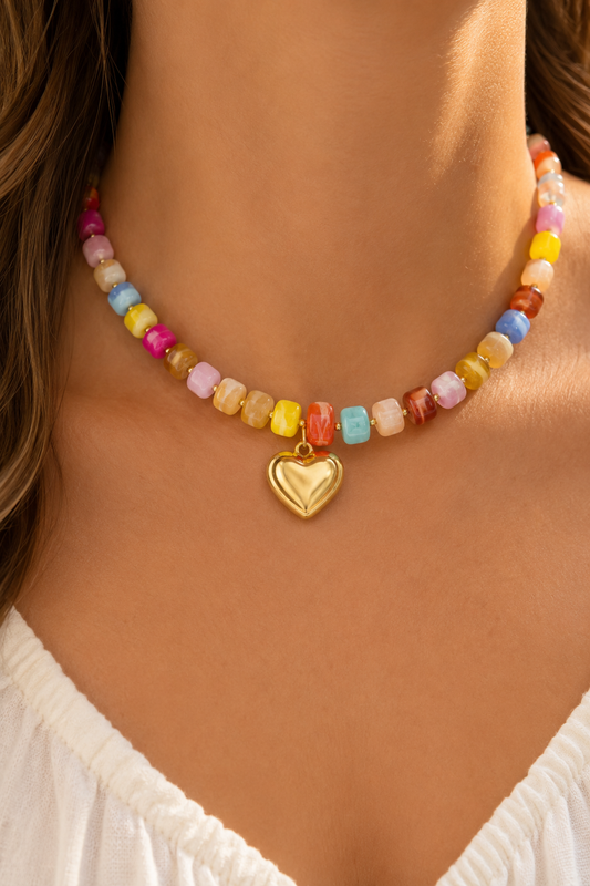 Resin Bead Heart Pendant Necklace
