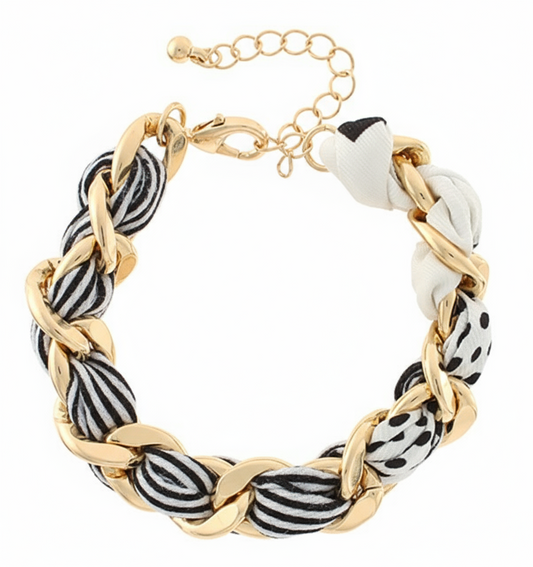 Woven Link Bracelet - White/Gold
